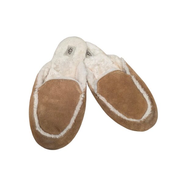 Ugg Lane Suede Sheepskin Slip On Flats Mules Loafers Chestnut Women’s Size 9 - Picture 1 of 7